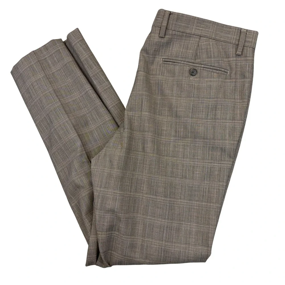 Banana Republic Dress Pants Mens 36x32 Brown Wool Tailored Slim Plaid Trousers